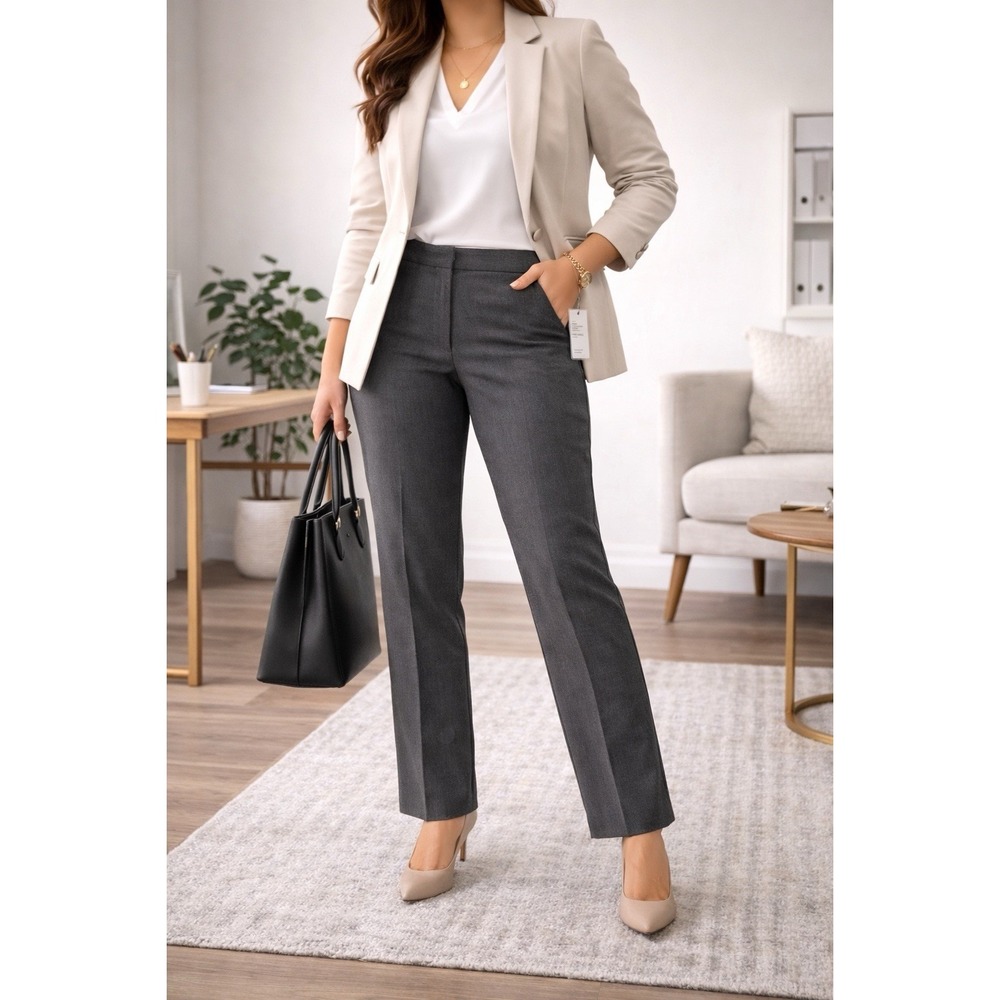 Women's Gray Career Dress Pants Size 14 NWT‎ Straight Leg Office Workwear 31"